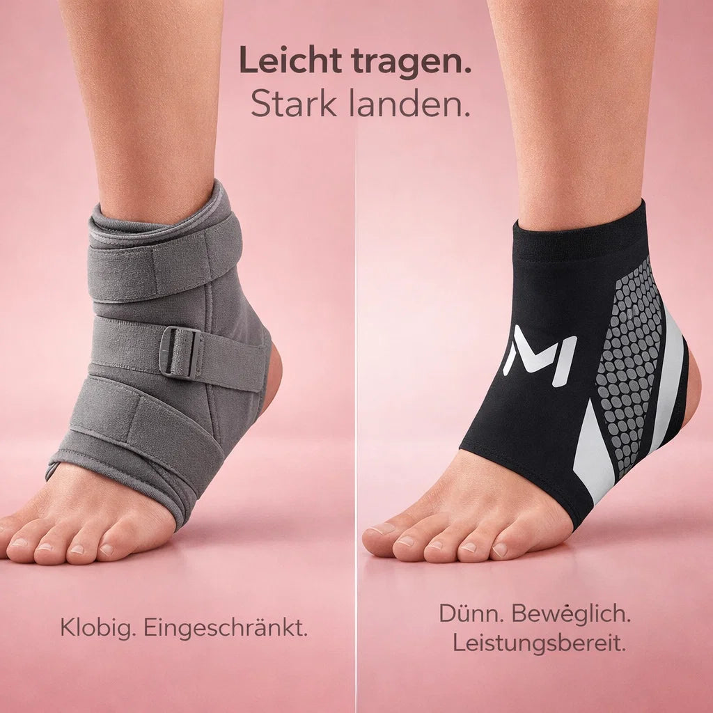“Comparison of bulky ankle brace versus slim ankle support sleeve worn on foot”