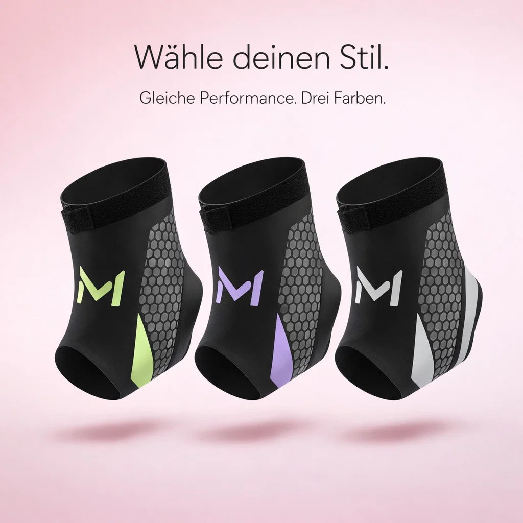 Three ankle support sleeves displayed in different color options